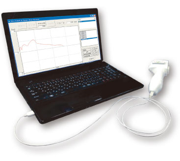 簡易呼気力測定器をノートパソコンに接続したイメージ図（※パソコンは本製品に付属しておりません。）
